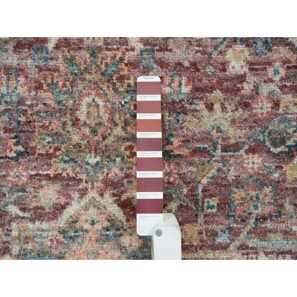 Rug 6'x6' Sangria Red Hand Knotted Pure Wool Heris Revival Round Oriental