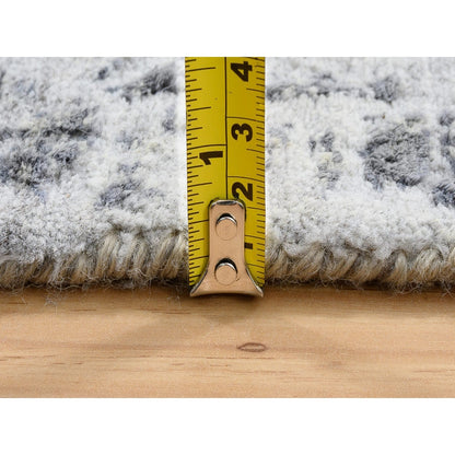 2'6"X6' Hand Knotted Gray Erased Farsian Design Wool/Silk Runner Rug