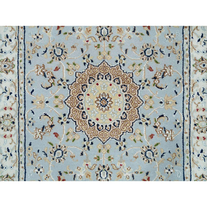 2'9"X14' Beau Blue Nain Design 250 Kpsi Wool Hand Knotted Xl Runner Rug