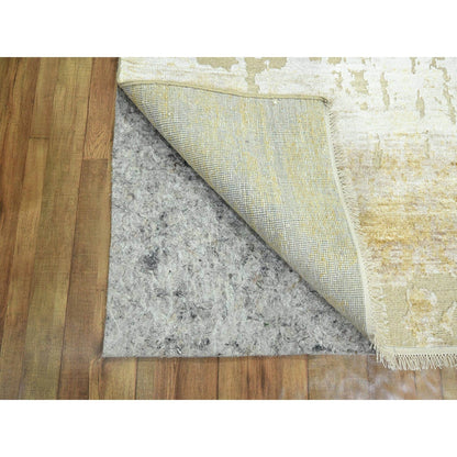 2'6"X19' Ivory Abstract Design Wool And Silk Hand Knotted Xl Runner Rug