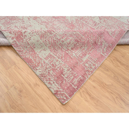 10'X14' Rose Pink Wool And Art Silk Jacquard Hand Loomed Rug
