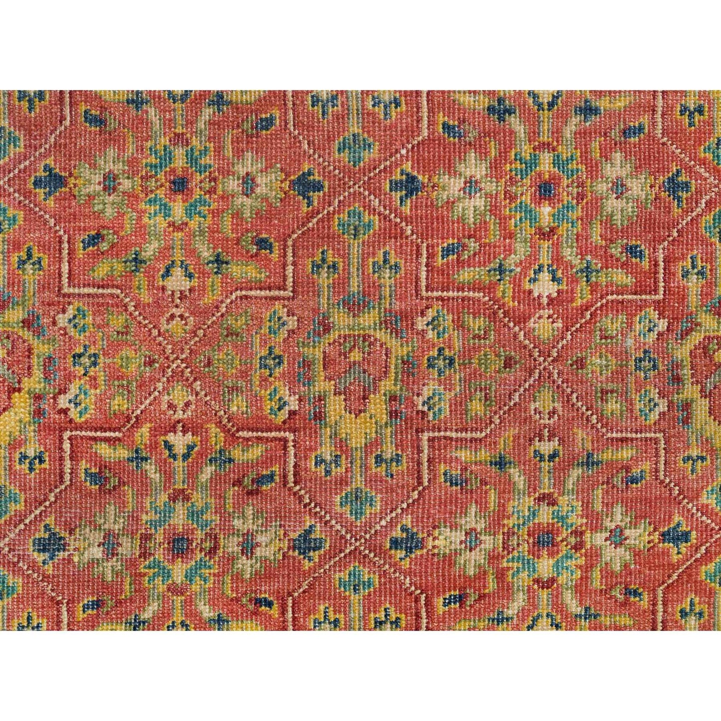 9'X11'9" Red Hand Knotted Antiqued Oushak Design Soft Wool Oriental Rug