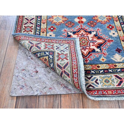 2'7"X9'9" Blue Kazak With Tribal Design Soft Wool Hand Knotted Runner Rug