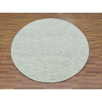 6'X6' Wickham Gray Hand Knotted Grass Design Modern Undyed Wool Round Rug
