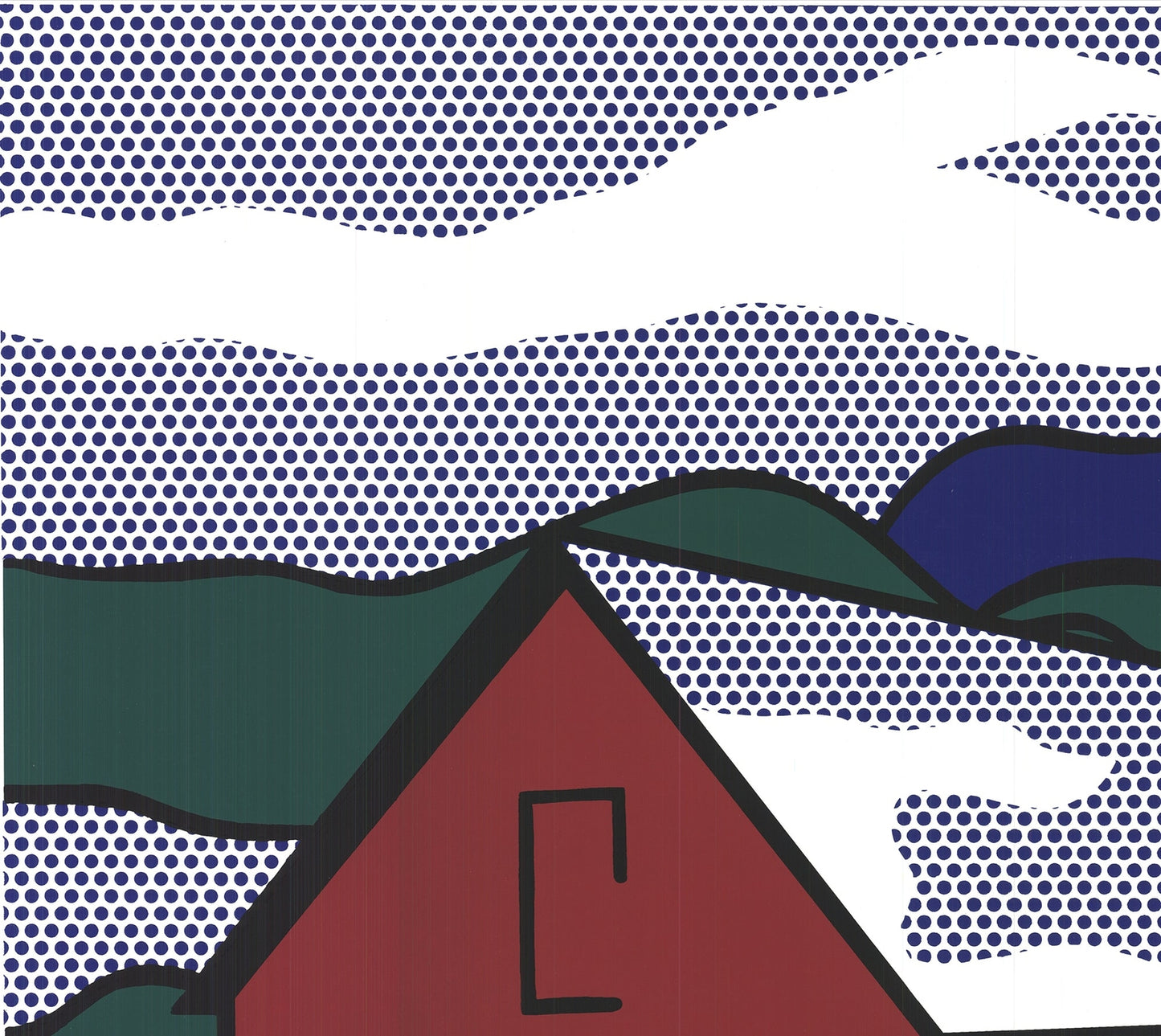 Roy Lichtenstein Red Barn Ii (Lg) " Serigraph Pop Art Green, Red