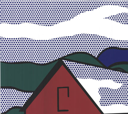 Roy Lichtenstein Red Barn Ii (Lg) " Serigraph Pop Art Green, Red