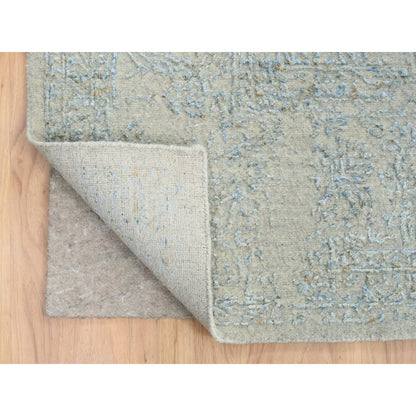10'X13'10" Gray Wool And Silk Jacquard Hand Loomed Tebraz Design Rug