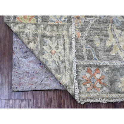 2'10"X5'10" Brown Angora Oushak Leaf Design Hand Knotted Wool Runner Rug