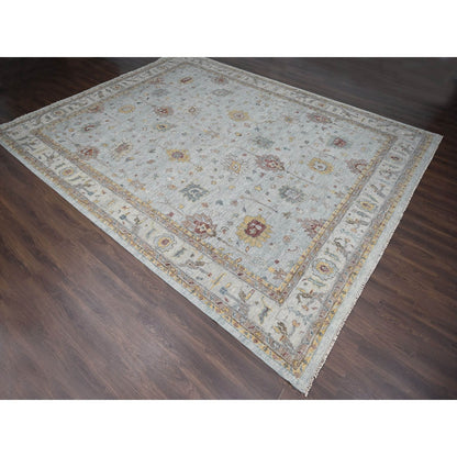 14'X17'9" Light Gray Oushak Design Hand Knotted Pure Wool Oversized Rug