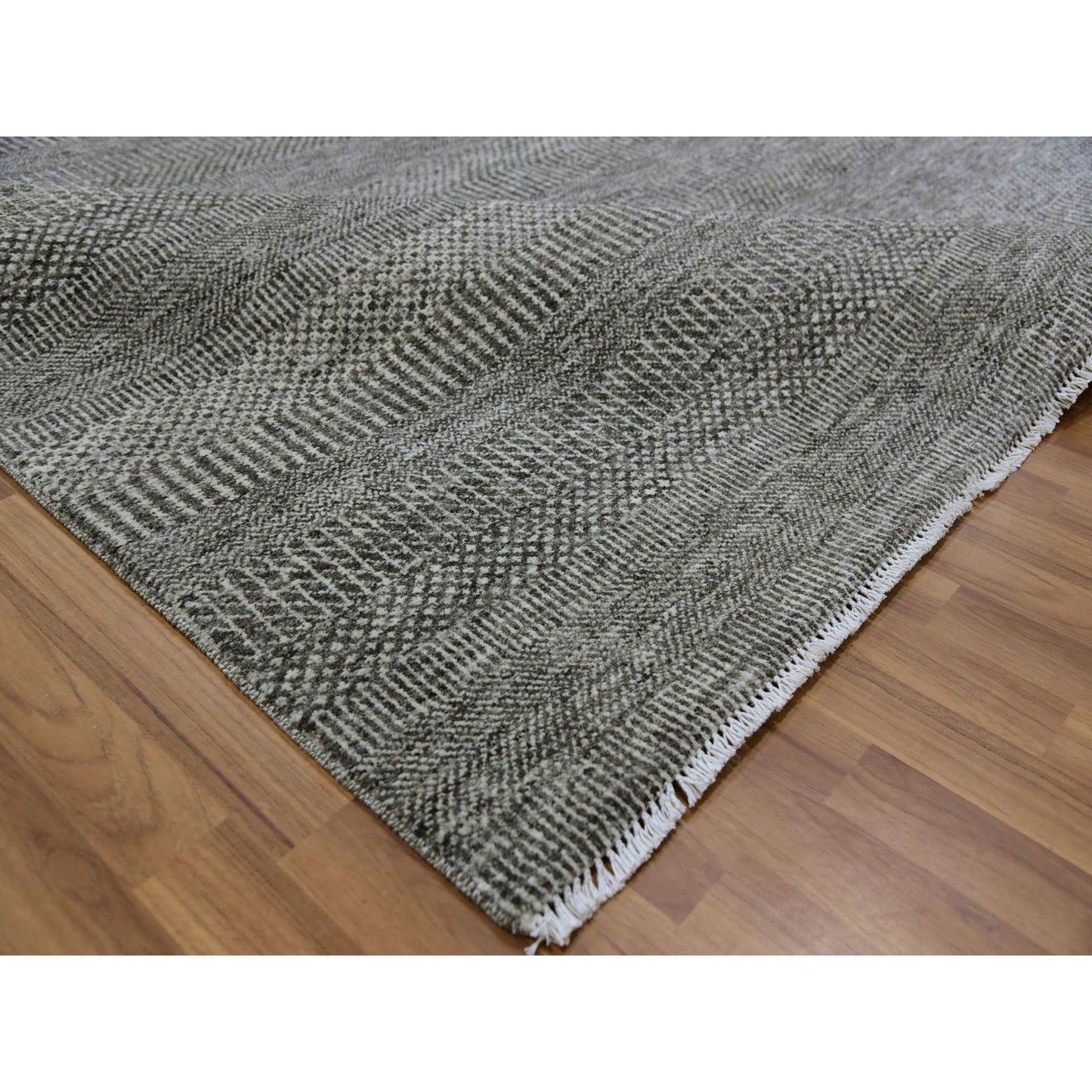 8'1"X8'2" Harbor Gray Undyed Wool Grass Design Square Hand Knotted Rug