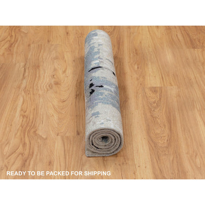 3'X4'10" Abstract Design Silver-Blue Hand Knotted Wool And Silk Rug