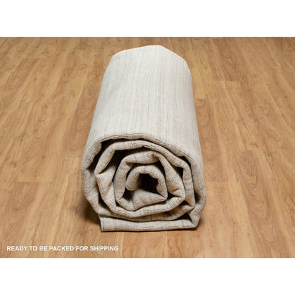 12'X14'9" Beige Plain Modern Design Hand Loomed Undyed Wool Oversized Rug