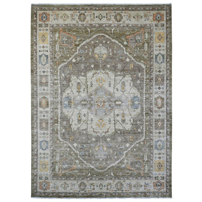 10'X13'8" Cedar Brown Seeripe Heris Revival Ghazni Wool Hand Knotted Rug