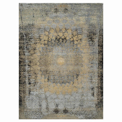 10'X14' Brown Broken And Erased Hand Knotted Silk And Wool Oriental Rug