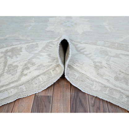 8'X9'8" Dove White Hand Knotted Afghan Peshawar Geometric Design Wool Rug