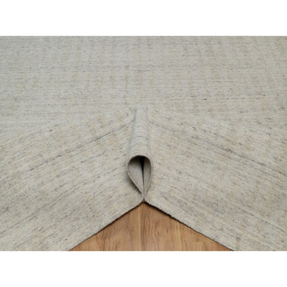 8'10"X12' Bone White Vertical Stripes Design Hand Loomed Natural Wool Rug