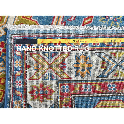2'9"X11'2" Blue Kazak Hand Knotted Soft Wool Runner Oriental Rug