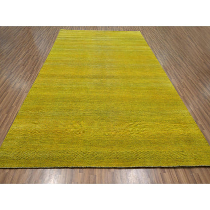 8'10"X12'5" Yellow Modern Grass Design Wool And Silk Hand Knotted Rug