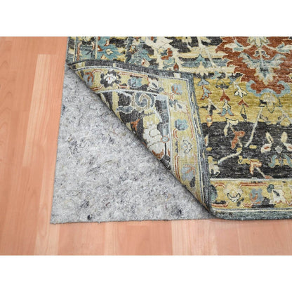 5'1"X7'4" Black With Yellow Zoroastrian Design Pure Wool Hand Knotted Rug