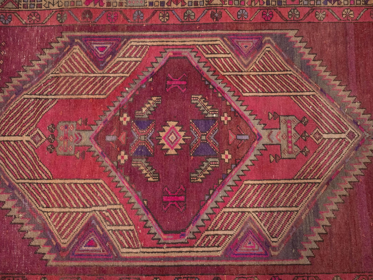 Oriental runner rug geometric tribal style carpet handmade vintage wool 4x11