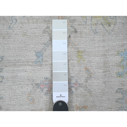 2'8"X15'7" White Angora Ushak Leaf Design Wool Hand Knotted Runner Rug