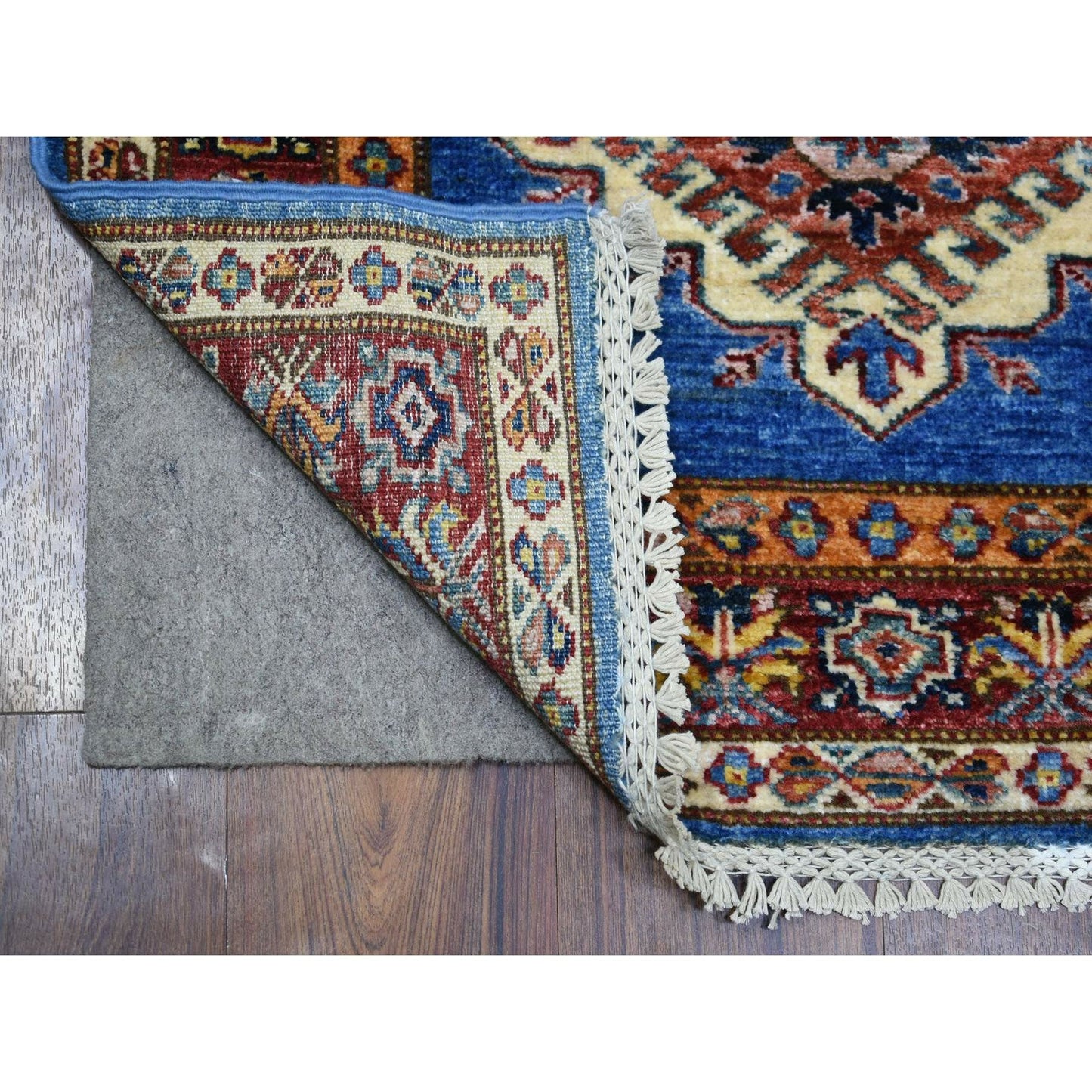 2'8"X9'6" Blue Hand Knotted Afghan Super Kazak 100% Wool Runner Rug