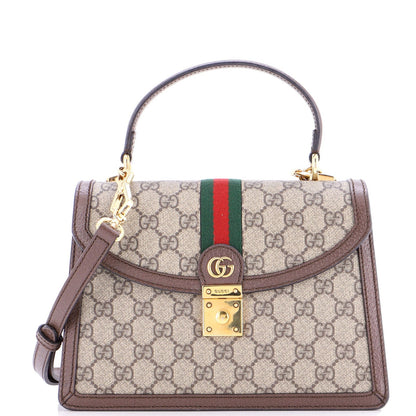 Gucci Ophidia Flap Top Handle Bag Gg Coated Canvas Small