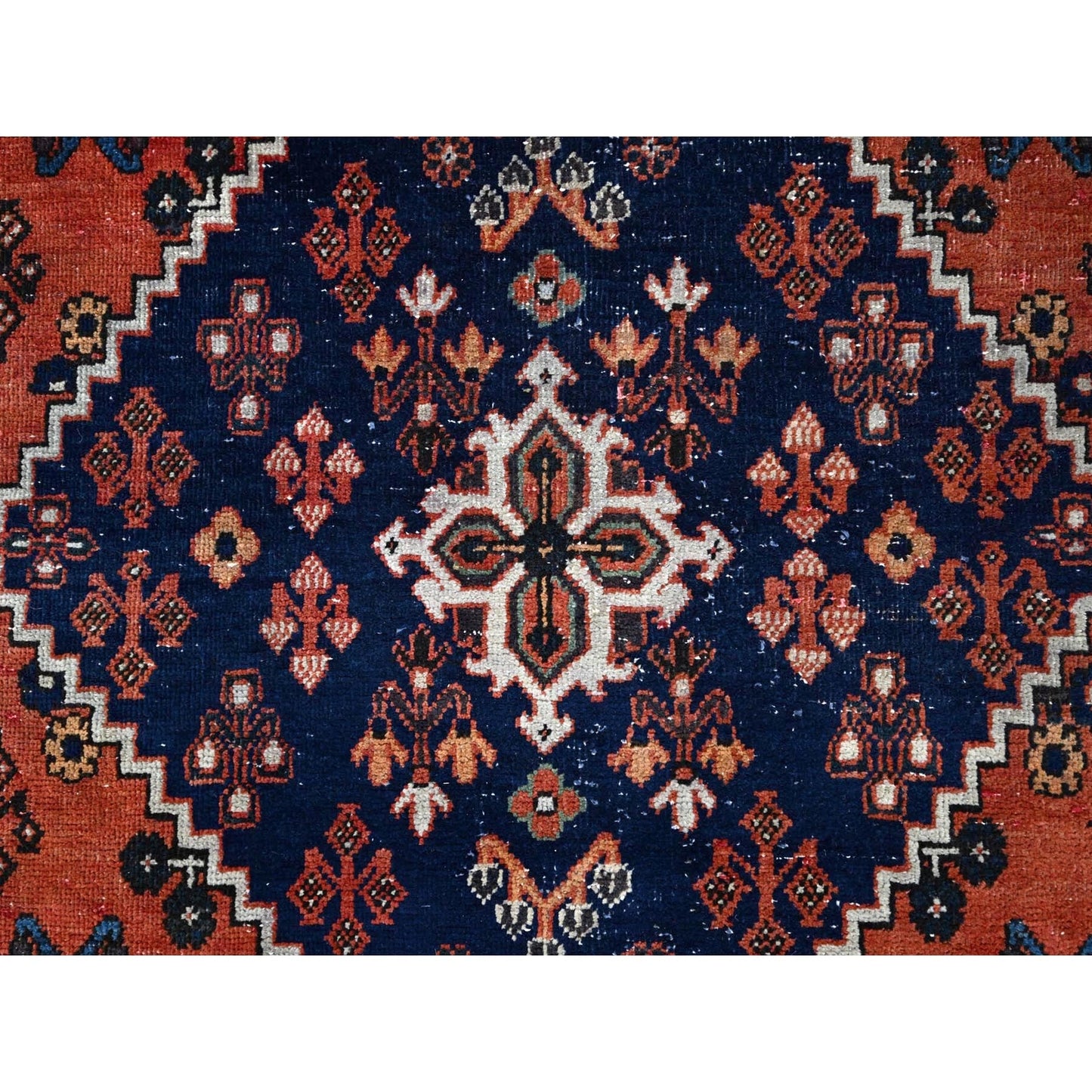 8'1"X11'3" Ochre Red Hand Knotted Vintage Pure Wool Joshagan Cleaned Rug
