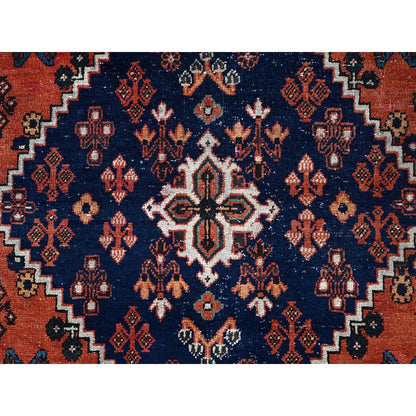 8'1"X11'3" Ochre Red Hand Knotted Vintage Pure Wool Joshagan Cleaned Rug