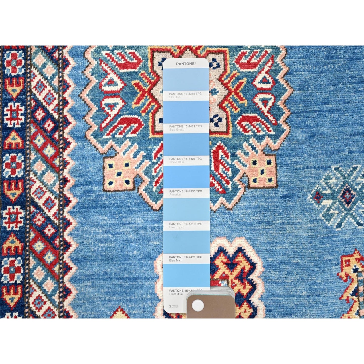 9'X11'8" Cerulean Blue Special Kazak Wool Hand Knotted Natural Dyes Rug