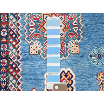 9'X11'8" Cerulean Blue Special Kazak Wool Hand Knotted Natural Dyes Rug