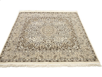 Floral Design Hand-Knotted Plush Kirman Square Rug 6X6 ft Oriental Wool Carpet