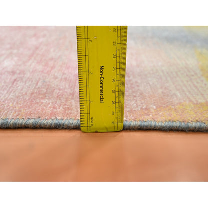 2'X3'1" Pink Pastel Colors Modern Design Wool & Silk Hand Knotted Mat Rug