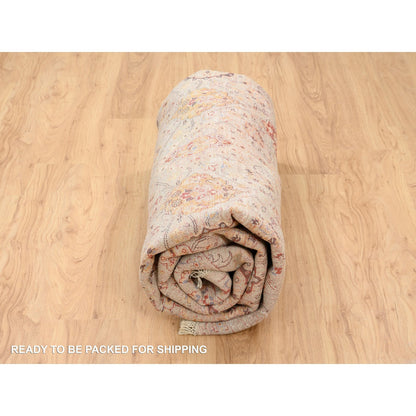 8'9"X8'9" Beige Wool And Pure Silk Hand Knotted Oriental Round Rug