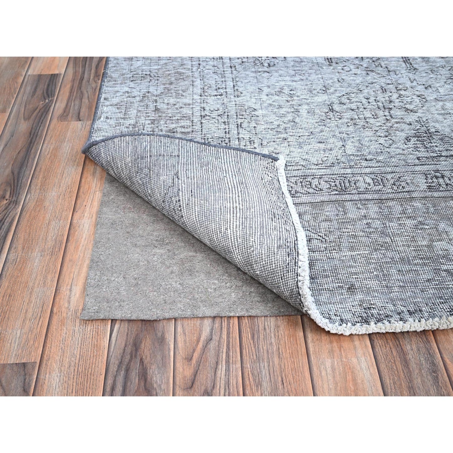 8'10"X12'4" Frost Gray Wool Sheared Low Vintage Hand Knotted Tebraz Rug