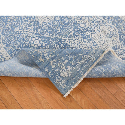 5'1"X7' Blue Wool And Silk Hand Knotted Broken Zoroastrian Design Rug