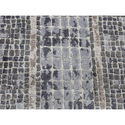 2'3"X3'2" Gray Silken Roman Mosaic Design Hand Knotted Sample Rug