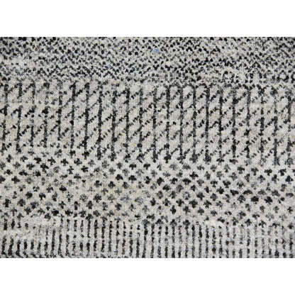 8'X8' Bright Gray Hand Knotted Grass Design Round Pure Undyed Wool Rug