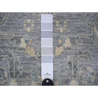 3'10"X11'9" Cloud Gray Finer Peshawar Wool Hand Knotted Rug