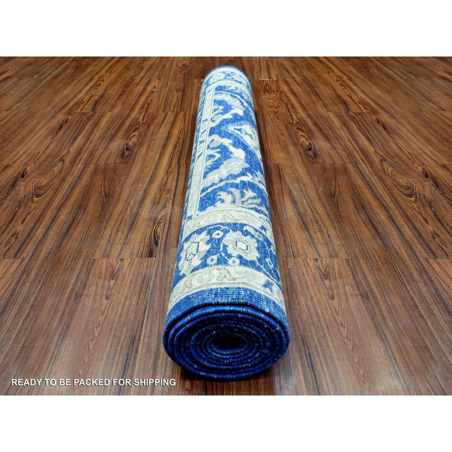 4'X11'8" Navy Blue Fine Peshawar Soft Wool Hand Knotted Wide Runner Rug