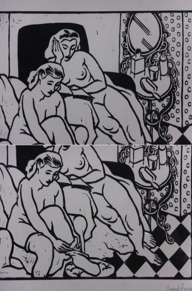 Clment Serveau 1945 Signed Woodcut "Moment Of Rest" French Nude Art Deco