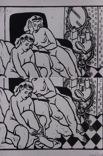 Clment Serveau 1945 Signed Woodcut "Moment Of Rest" French Nude Art Deco