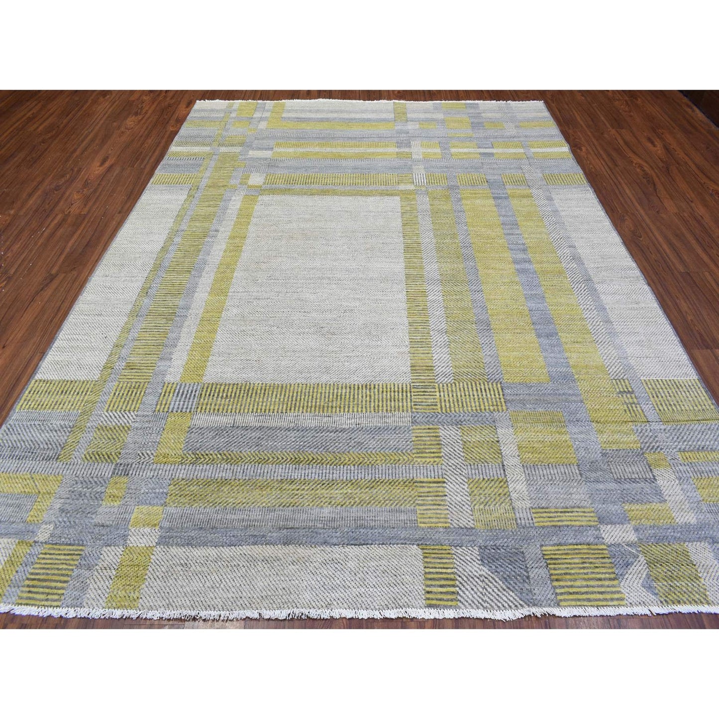 7'9"X10'2" Light Gray Modern Design Soft Organic Wool Hand Knotted Rug