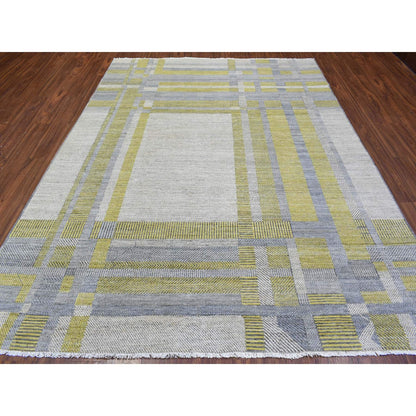 7'9"X10'2" Light Gray Modern Design Soft Organic Wool Hand Knotted Rug