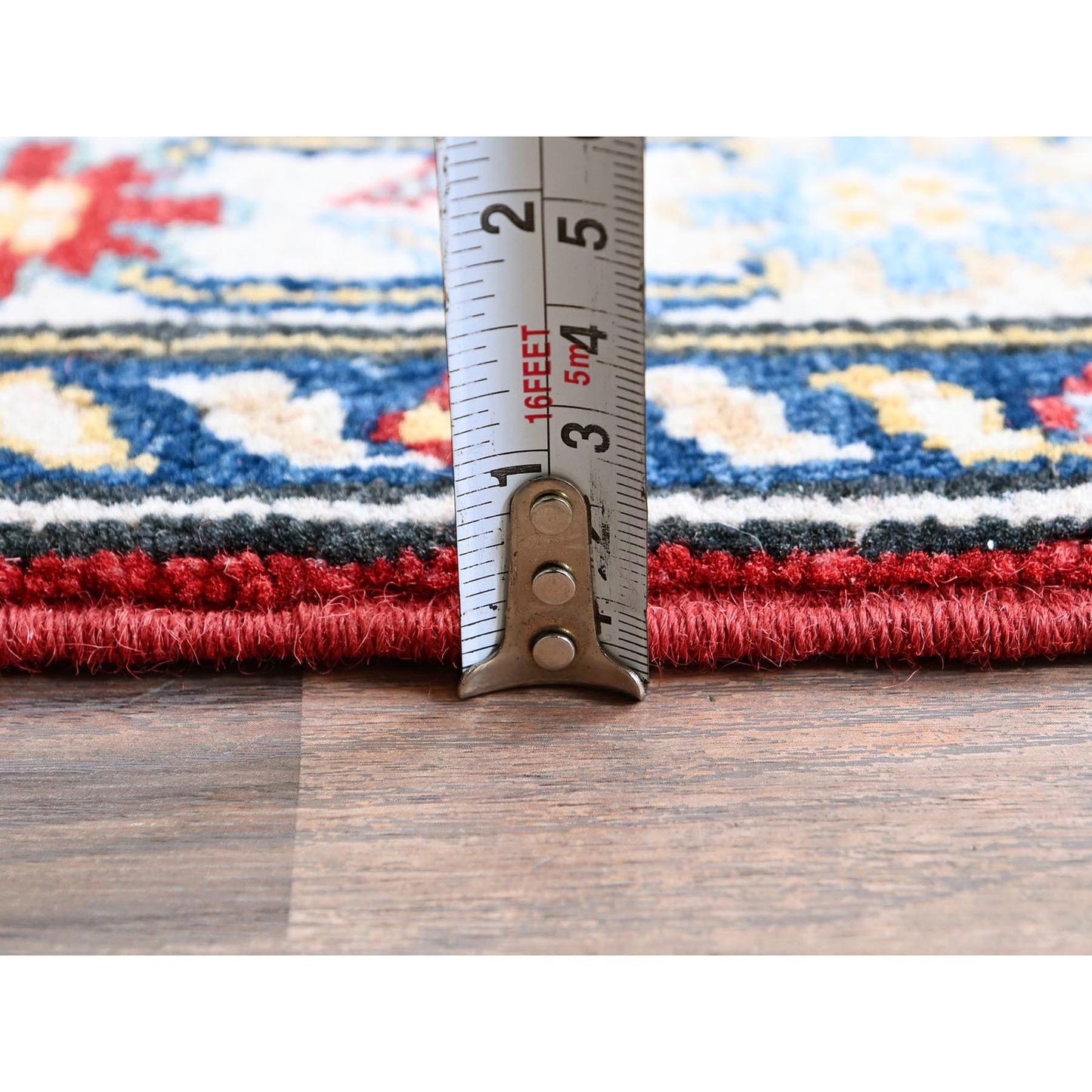 2'8"X6'7" Red Kazak With Geometric Design Soft Wool Hand Knotted Runner Rug