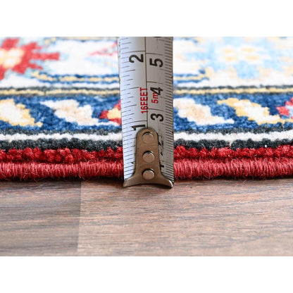 2'8"X6'7" Red Kazak With Geometric Design Soft Wool Hand Knotted Runner Rug