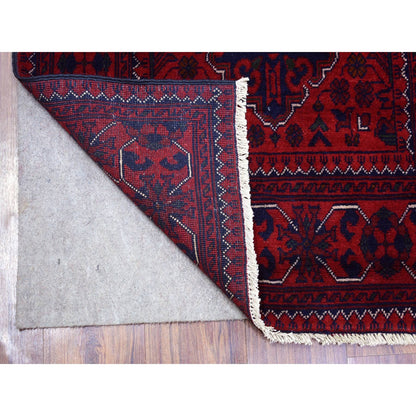 2'8"X9'7" Red Tribal Design Hand Knotted Afghan Khamyab Wool Runner Rug