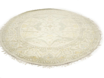 Handmade Cream Oushak Round Oriental Rug Floral