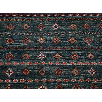 3'6"X5'3"Green Hand Knotted Super Kazak With Khorjin Design Soft Wool Rug