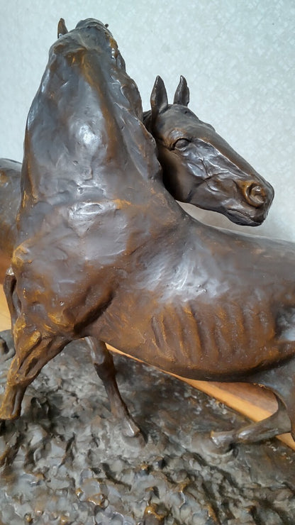 Pierre-Jules Mne "Deux Chevaux" Original Bronze Horse Sculpture 42Cm Signed